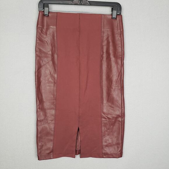 Marc New York Women's XS Faux Leather Midi Pencil Skirt Brown Fall Y2K Workwear - Picture 2 of 9